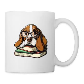 Mignon livre de lecture pour chiens basset hound avec lunettes - Mug blanc - blanc - Droite