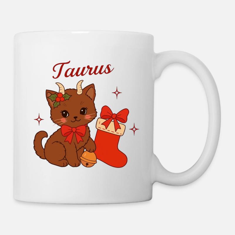 Chat Taureau Noël : Chat taureau mignon - Mug blanc - blanc