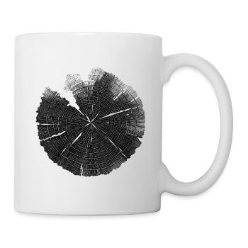 Baumscheibe Holzringe – Dunkles Naturmotiv - Tasse - Weiß - Rechts