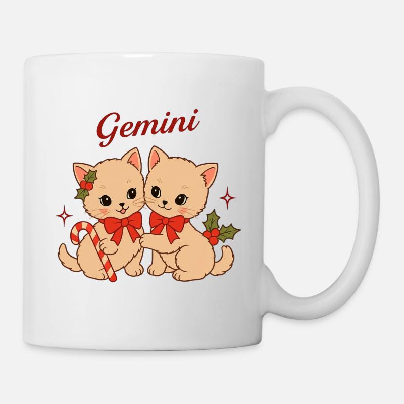 Duo de chats gémeaux en look de Noël - Mug blanc - blanc