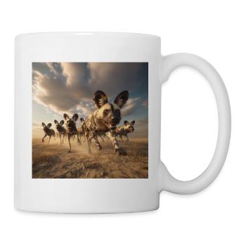 Wild dog pack in the dust – power of the savannah - Mug - white - Right
