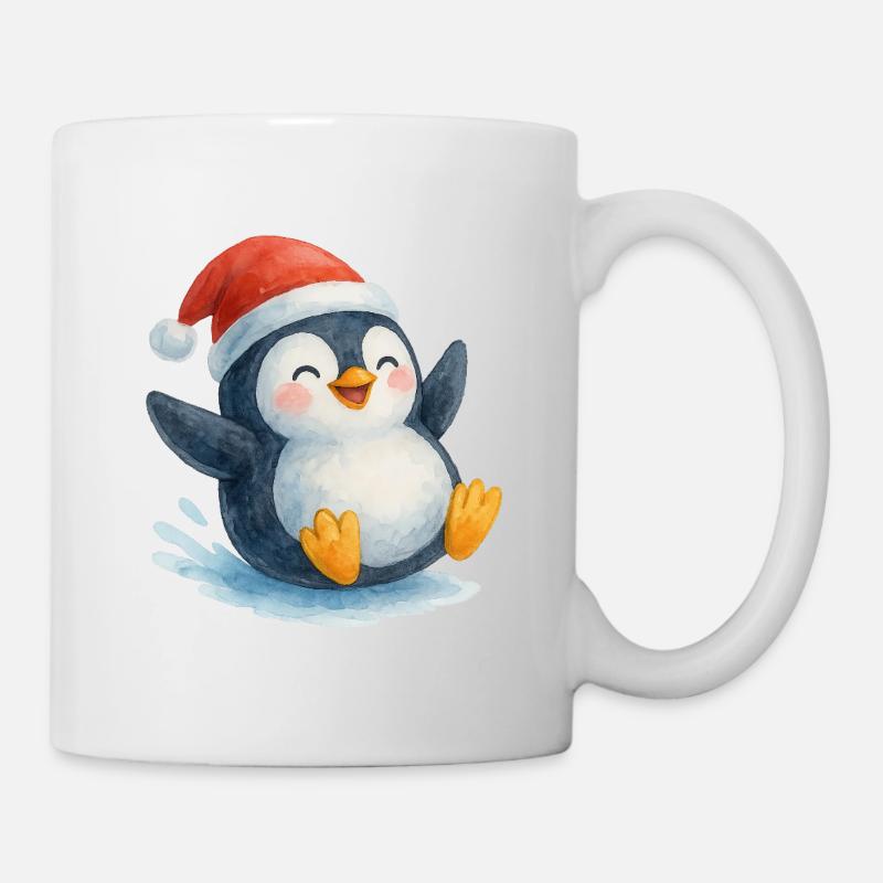 Christmas Penguin in Watercolor Style - Mug - white