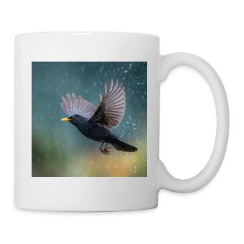Merle noir sous la pluie Grive noire sous la pluie printanière - Mug blanc - blanc - Droite