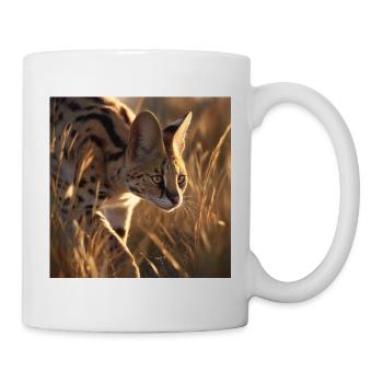 Serval im Sonnenlicht – Stille Jagd in der Savanne - Tasse - Weiß - Rechts