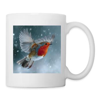 Robins flying in the snow Winter magic in flight - Mug - white - Right