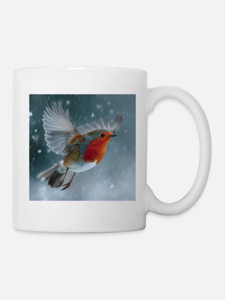 Robins flying in the snow Winter magic in flight - Mug - white