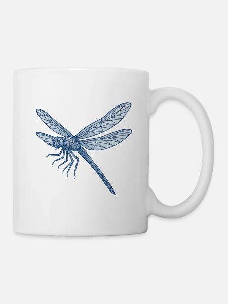 Geometrische Blaue Libelle - Tasse - Weiß