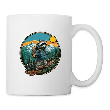 Niedlicher Waschbär Wandern Camping Bergabenteuer - Tasse - Weiß - Rechts