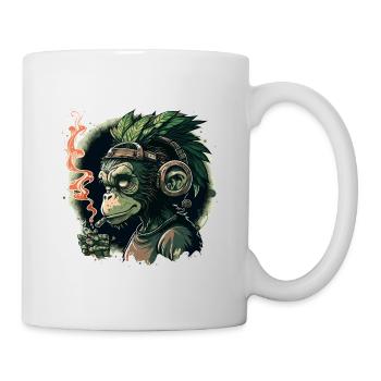 Gorilla with headphones and smoke - Mug - white - Right