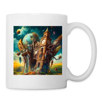 Surrealer Uhrturm und Globus - Tasse - Weiß - Rechts
