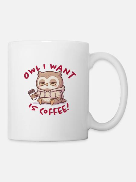 Kaffeeliebe Eule Hoodie - Tasse - Weiß