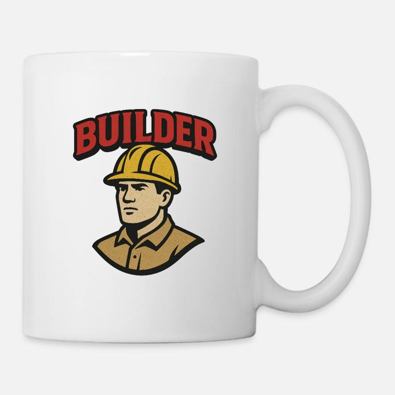 Bauarbeiter Retro-Logo mit Helm - Tasse - Weiß