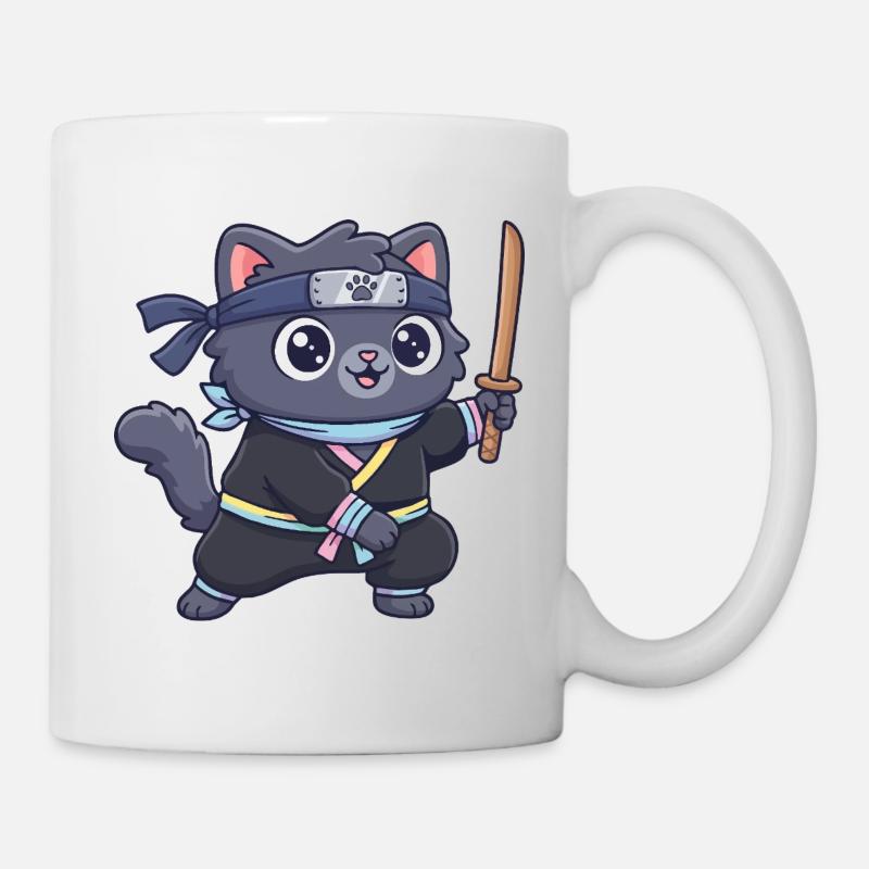 Ninja-Katze im Samurai-Outfit - Tasse - Weiß