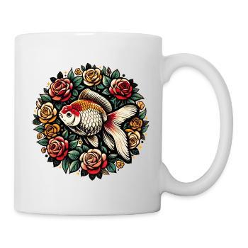 Koi-und-Rosen-Kreis-Design - Tasse - Weiß - Rechts