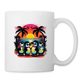 Sunset penguins on the palm beach - Mug - white - Right