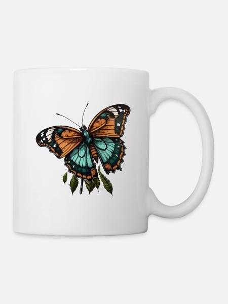 Orangener Teal-Schmetterling - Tasse - Weiß