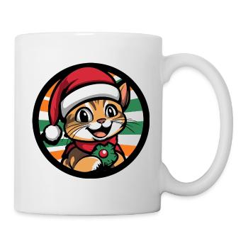 Weihnachtskatze mit Mistelkranz - Tasse - Weiß - Rechts
