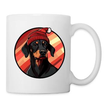 Doberman avec un chapeau de Père Noël - Mug blanc - blanc - Droite