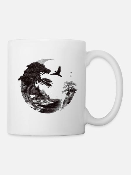 Waldsilhouette um die Erde - Tasse - Weiß