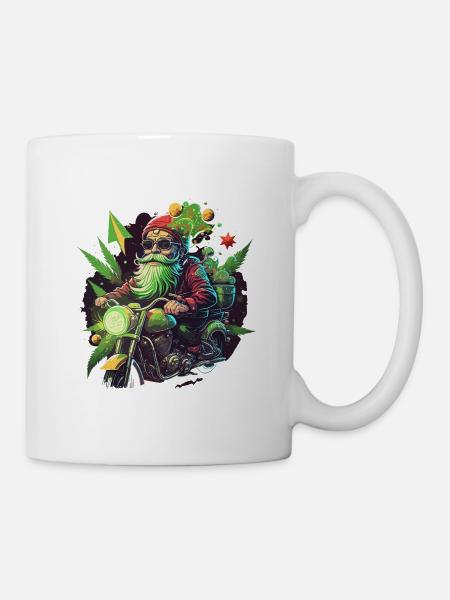 Biker Gnom mit Grasblättern - Tasse - Weiß