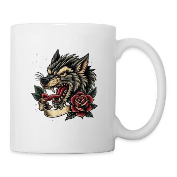 Wolf with rose ribbon - Mug - white - Right