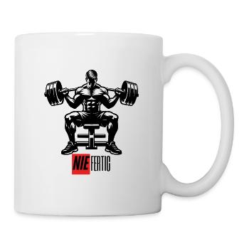 Nie fertig – Hardcore Gym Motiv, Fitness, Muscle - Tasse - Weiß - Rechts