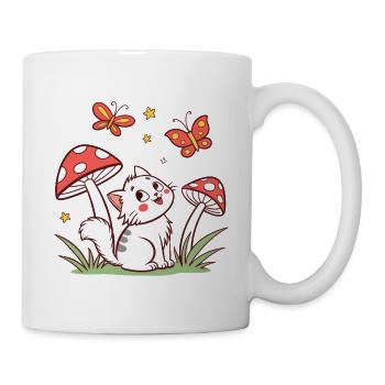 Chat fantaisiste parmi les champignons - Mug blanc - blanc - Droite