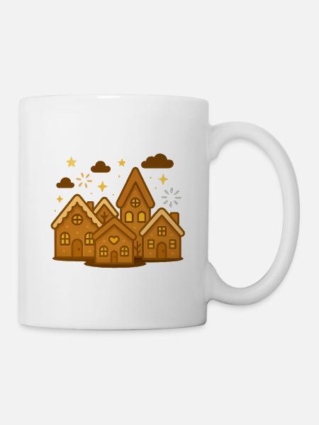 Honigbraune Lebkuchenhäuser Winterzauber - Tasse - Weiß