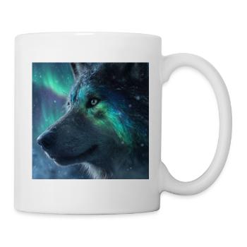 Majestic wolf in front of the Northern Lights - Mug - white - Right