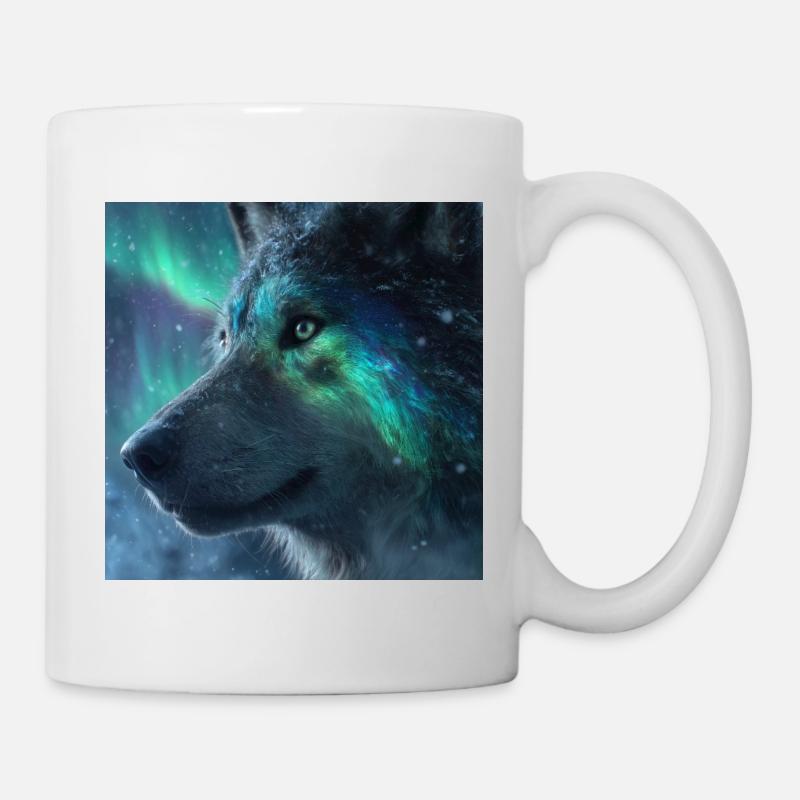 Loup majestueux devant les aurores boréales - Mug blanc - blanc
