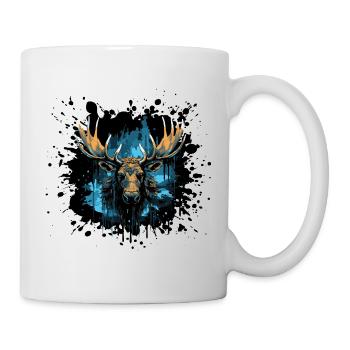 Peinture à l’aquarelle bleue tête d’orignal nordique - Mug blanc - blanc - Droite