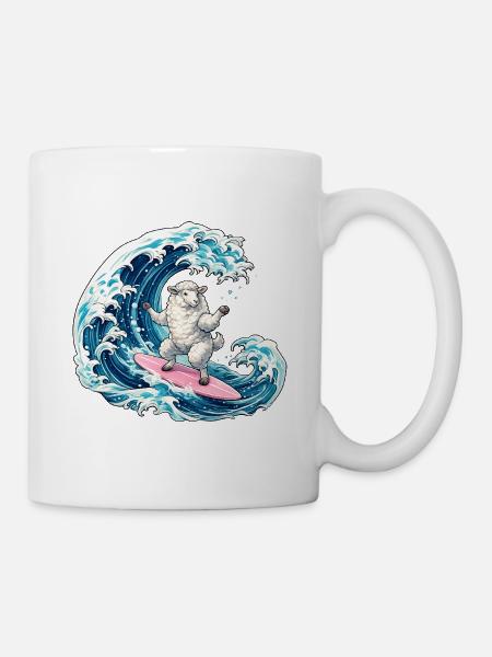 Surfer-Schaf auf der Welle - Tasse - Weiß