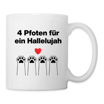 4 Pfoten für ein Hallelujah – Catlover, Katzliebe - Tasse - Weiß - Rechts