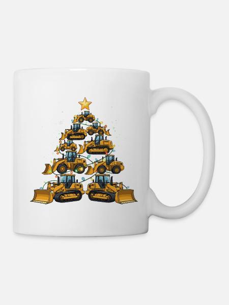 Lustiger Bulldozer Weihnachtsbaum Geschenk - Tasse - Weiß