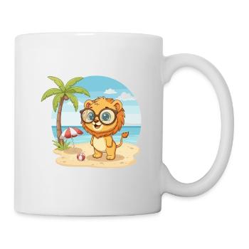 Lion mignon avec des lunettes vacances d’été à plage - Mug blanc - blanc - Droite