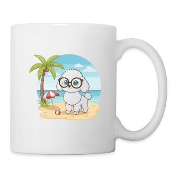 Caniche mignon avec des lunettes vacances d’été sur la plage - Mug blanc - blanc - Droite