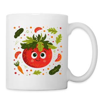 Fröhliche Tomate mit Kräuterkrone - Tasse - Weiß - Rechts