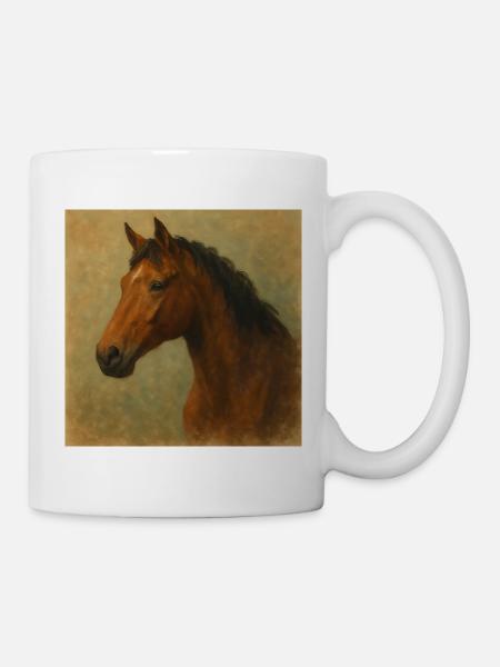 Pferdeporträt in Ölgemälde - Tasse - Weiß