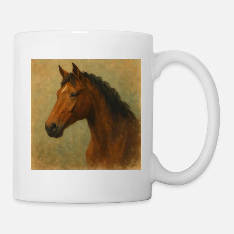 Pferdeporträt in Ölgemälde - Tasse - Weiß