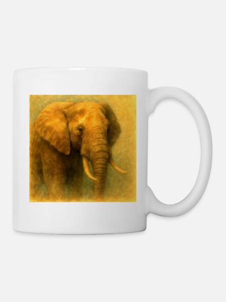 Goldener Elefant im bemalten Stil - Tasse - Weiß