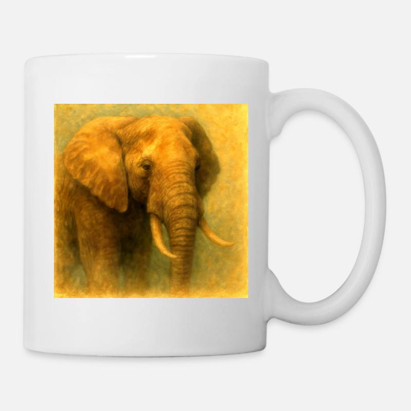 Goldener Elefant im bemalten Stil - Tasse - Weiß