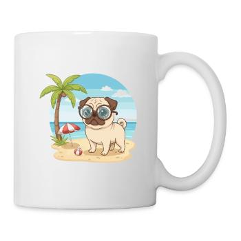 Niedlicher Mops mit Brille – Strandurlaub im Sommer - Tasse - Weiß - Rechts