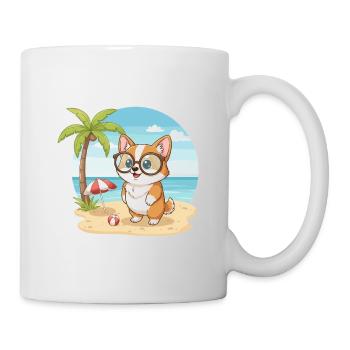 Cute Corgi with Glasses Beach Summer Vacation - Mug - white - Right