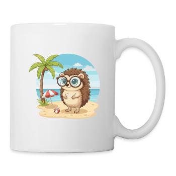 Cute Hedgehog with Glasses Beach Summer Vacation - Mug - white - Right