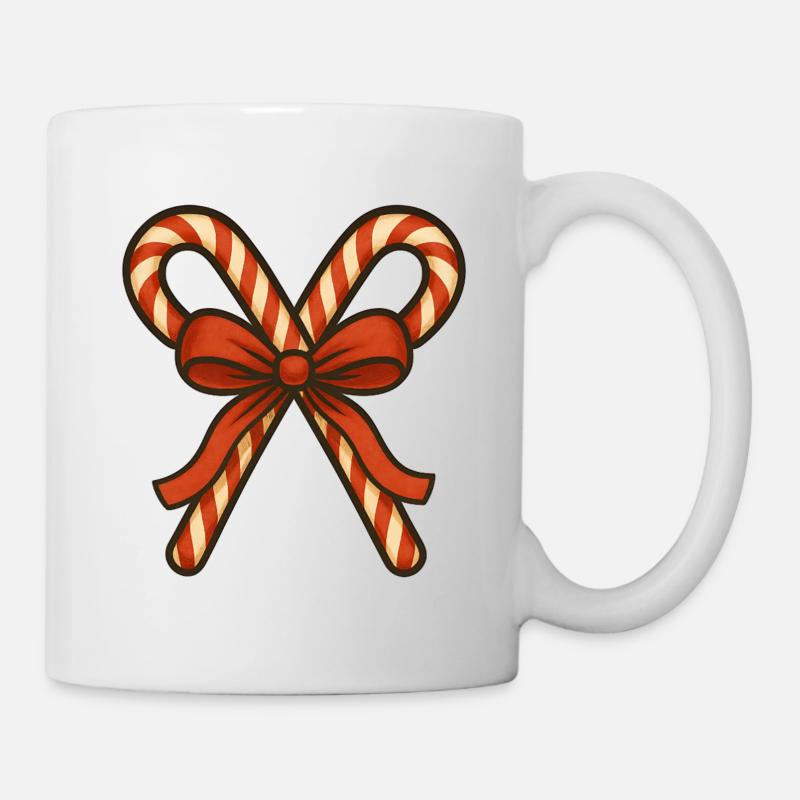 Cannes d’orge d’orge avec ruban rouge - Mug blanc - blanc