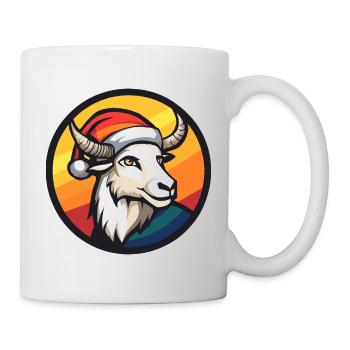 Bock mit Santa-Hut vor Regenbogen - Tasse - Weiß - Rechts