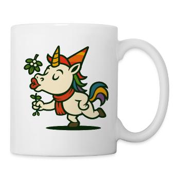 Küssende Einhorn-Mistelzweige Niedliche Weihnachtskunst - Tasse - Weiß - Rechts