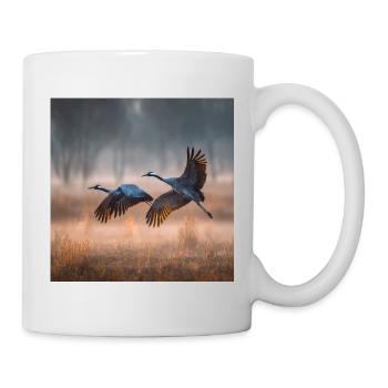 Grues Brume matinale Oiseaux migrateurs Lumière dorée - Mug blanc - blanc - Droite