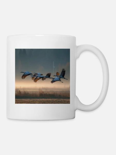 Graue Kraniche Morgennebel Zugvögel Golden Light - Tasse - Weiß