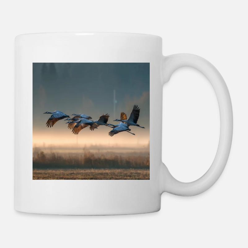 Graue Kraniche Morgennebel Zugvögel Golden Light - Tasse - Weiß